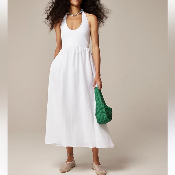 J. Crew Dresses & Skirts - NEW J Crew Halter Mixy Dress Linen White Midi Women's Size Small